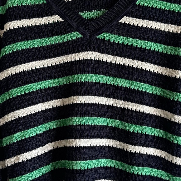 WHBM Long Sleeve Stripe V-Neck Pullover Sweater Crochet knit Size Medium - Picture 8 of 12